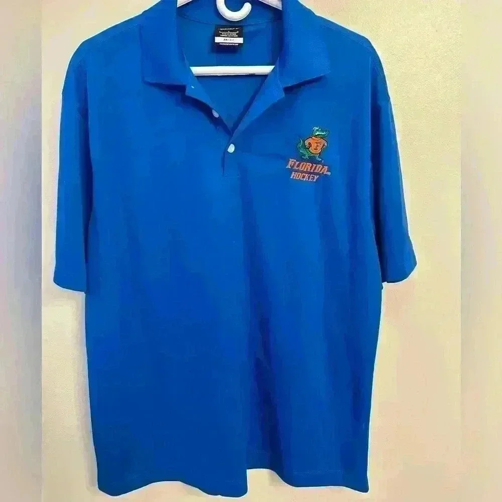 Men's university of Florida hockey mascot. size large blue Nike polo nwot